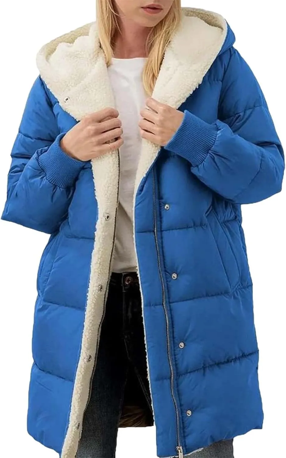 Women's Fall Fashion Winter Trench Coats Zip Up Stand Collar Wool Lined Jacket Coat Loose Button Down Plaid Coats