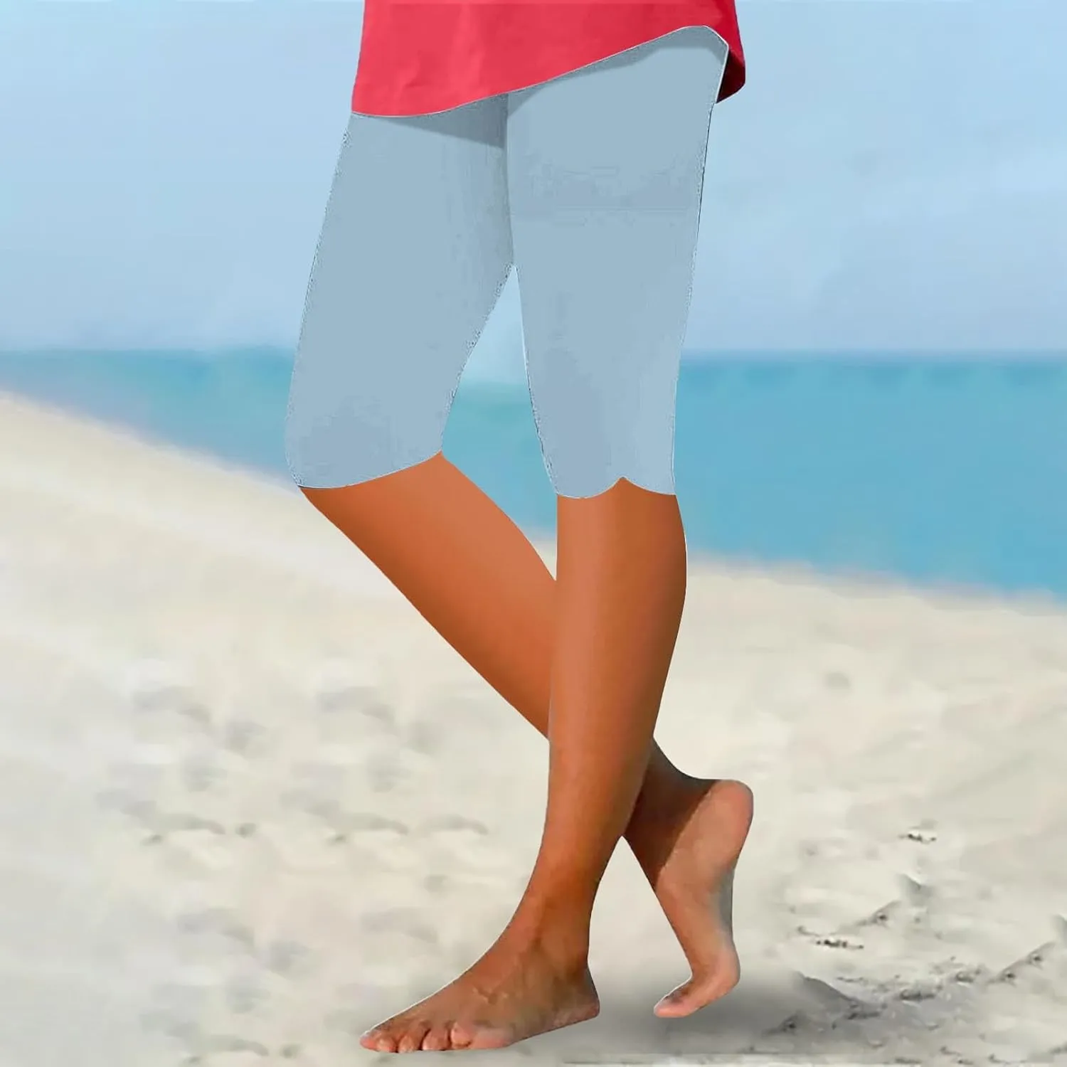 Womens Leggings with Pocket Length Capri Leggings Summer Cropped Pants Casual Solid Comfy Capris Womens Leggings