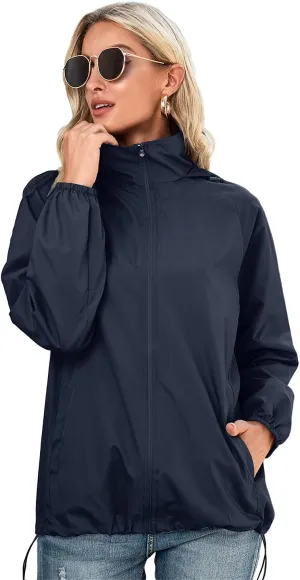 Women's Lightweight Waterproof Raincoat Mountaineering Packable Rain Jacket Hooded Outdoor Cycling Sports Windbreaker