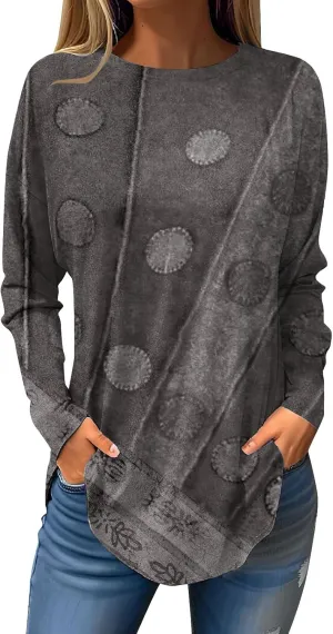 Womens Long Sleeve Chiffon Blouses for Leggings Casual Sweatshirts Casual Pleats Gradient Printing Shirts for Work