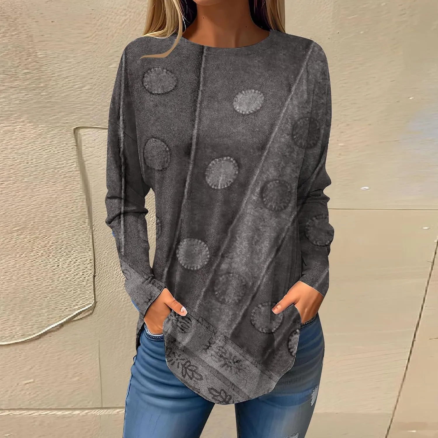 Womens Long Sleeve Chiffon Blouses for Leggings Casual Sweatshirts Casual Pleats Gradient Printing Shirts for Work