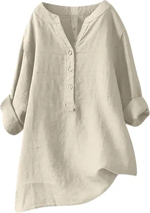 Women's Oversized Cotton Linen Shirts Blouses 2025 Casual 3/4 Sleeve Solid Color Tops Daily T Shirts Summer Tees