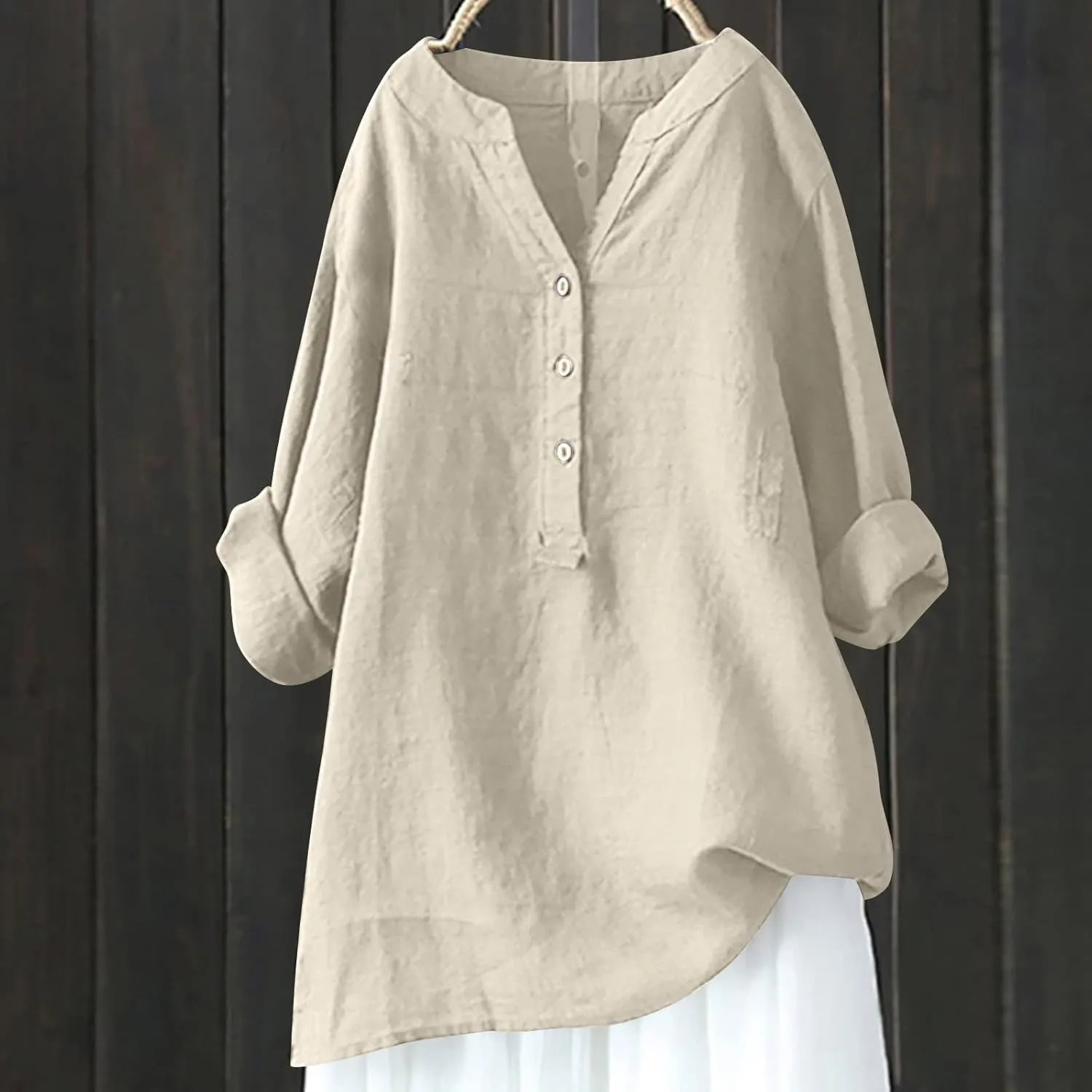Women's Oversized Cotton Linen Shirts Blouses 2025 Casual 3/4 Sleeve Solid Color Tops Daily T Shirts Summer Tees