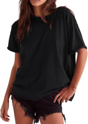 Womens Oversized Shirt Summer Casual Trendy Tshirts Cotton Crewneck Short Sleeve Basic Tops Tees