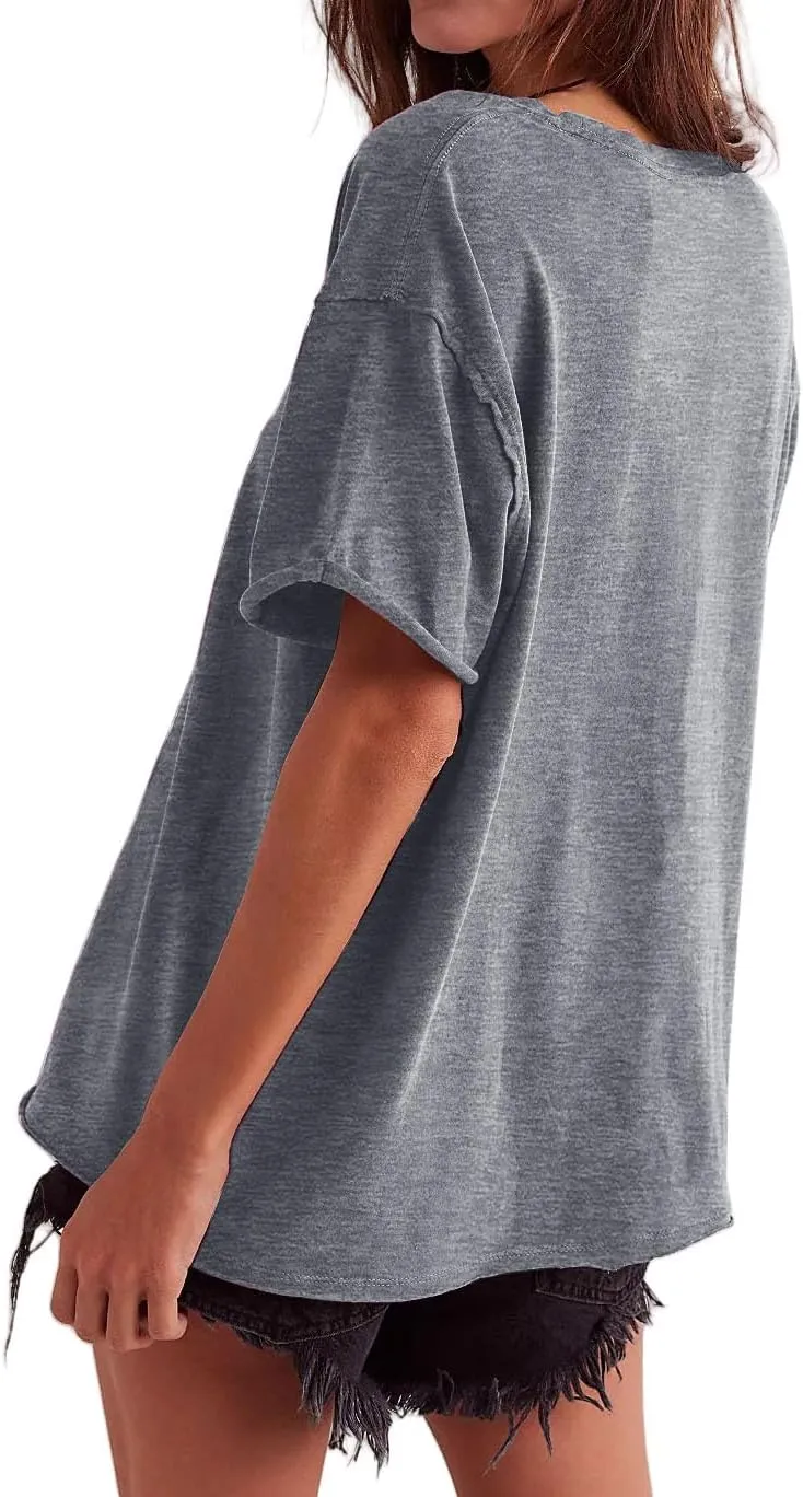 Womens Oversized Shirt Summer Casual Trendy Tshirts Cotton Crewneck Short Sleeve Basic Tops Tees