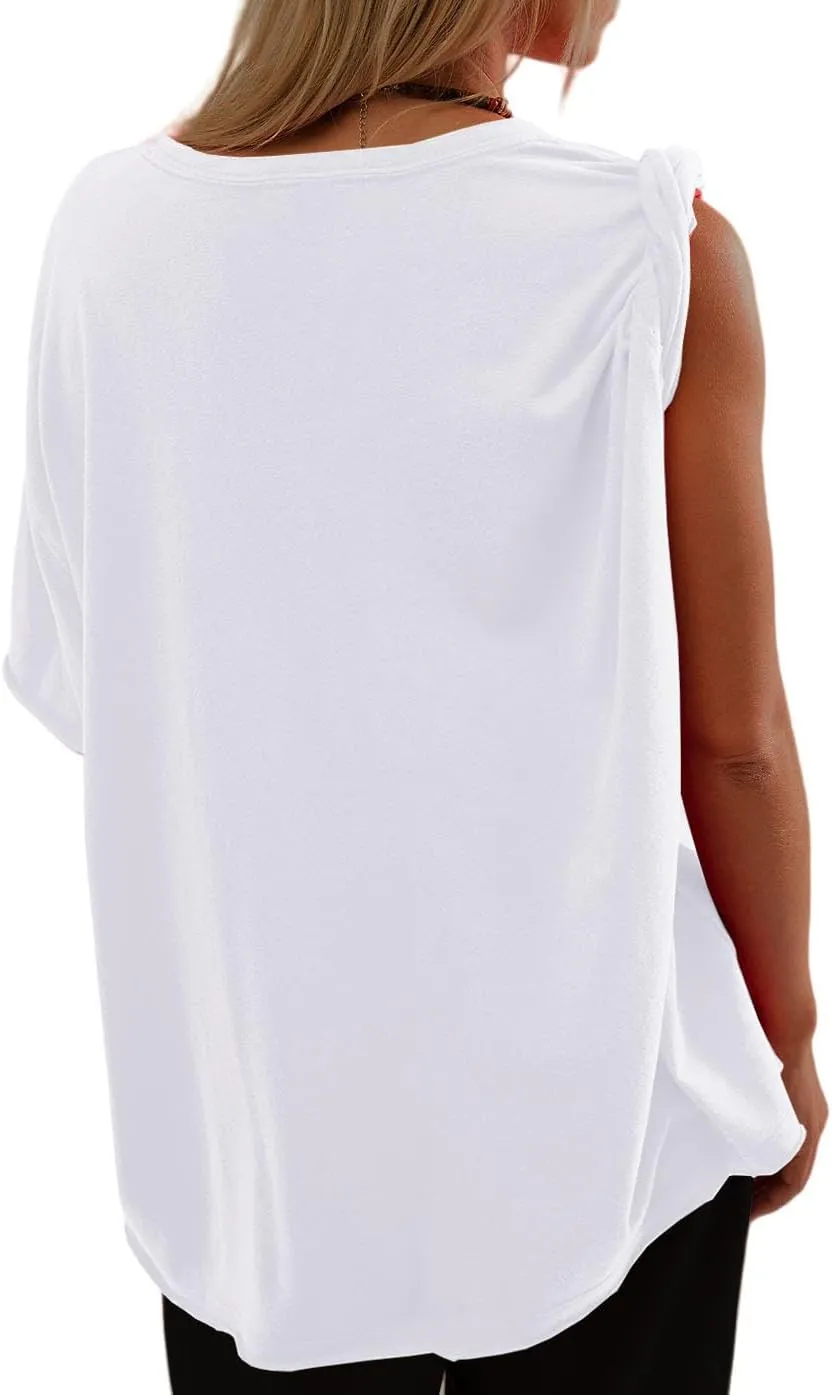 Womens Oversized Shirt Summer Casual Trendy Tshirts Cotton Crewneck Short Sleeve Basic Tops Tees