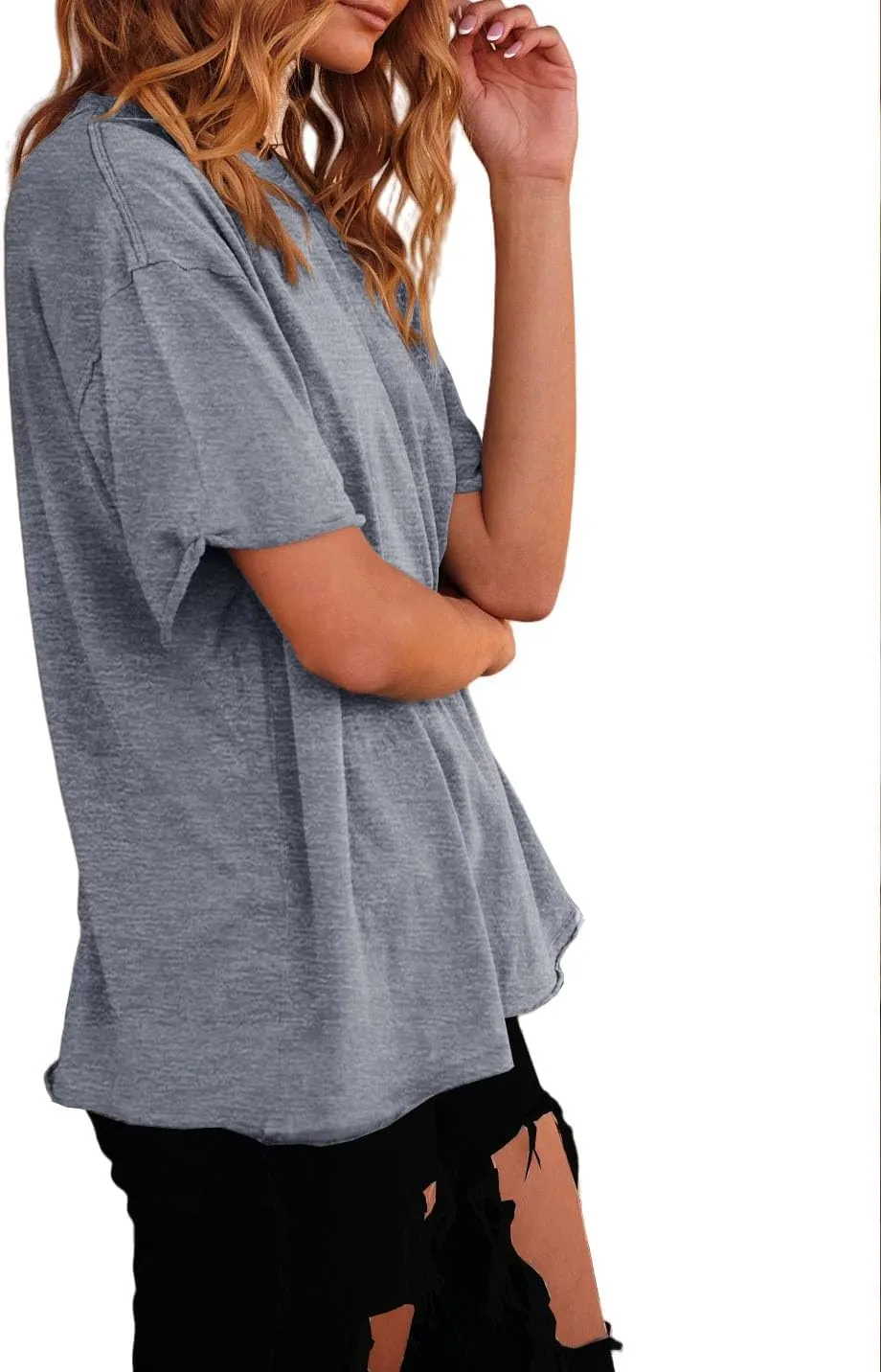 Womens Oversized Shirt Summer Casual Trendy Tshirts Cotton Crewneck Short Sleeve Basic Tops Tees