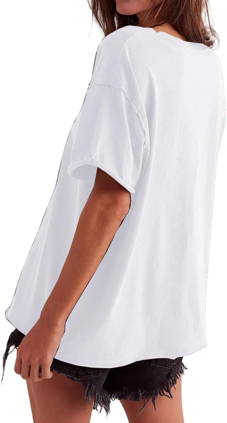 Womens Oversized Shirt Summer Casual Trendy Tshirts Cotton Crewneck Short Sleeve Basic Tops Tees