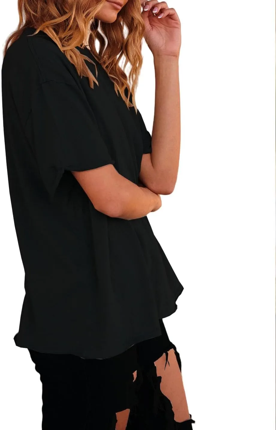 Womens Oversized Shirt Summer Casual Trendy Tshirts Cotton Crewneck Short Sleeve Basic Tops Tees