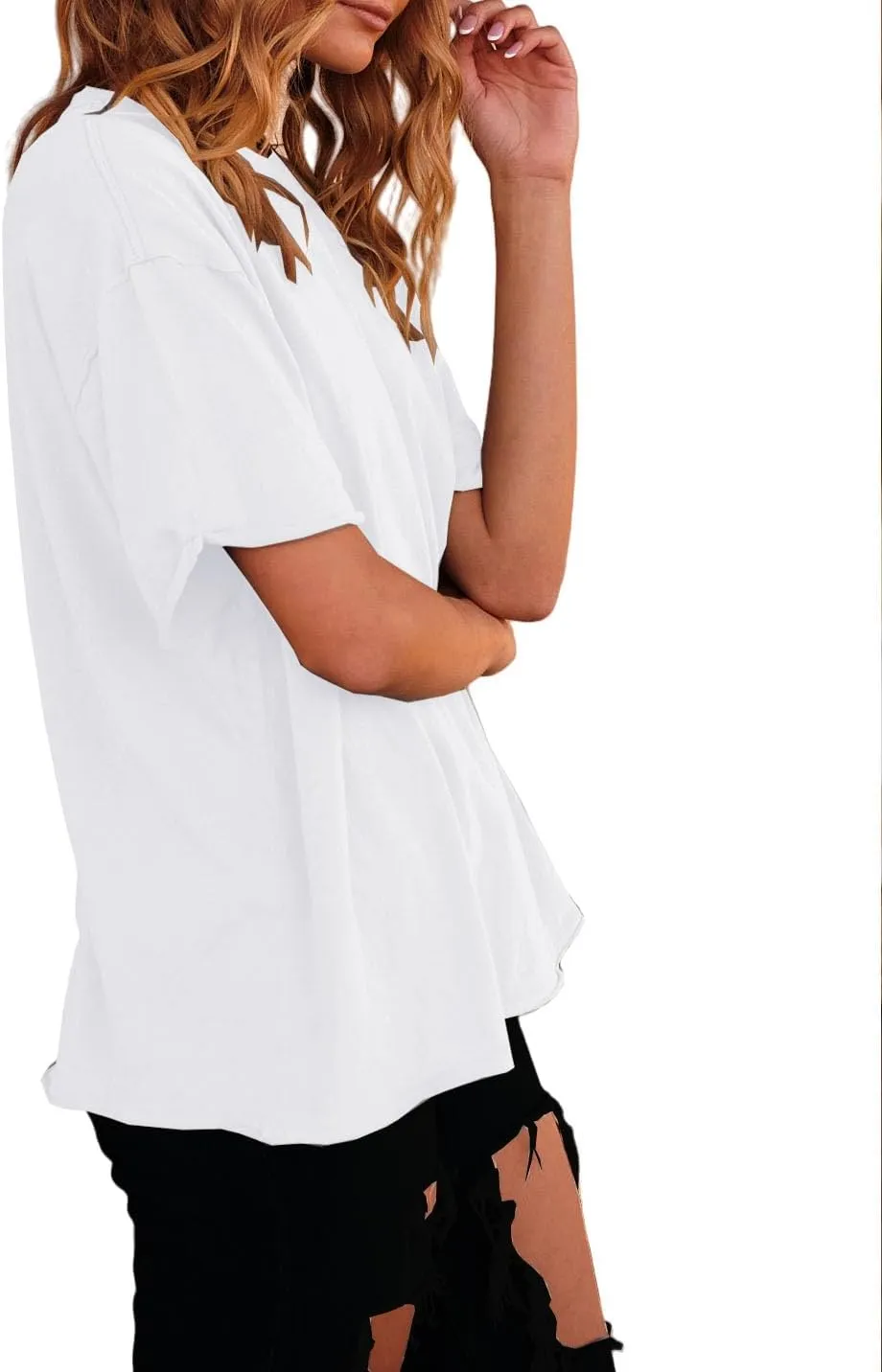 Womens Oversized Shirt Summer Casual Trendy Tshirts Cotton Crewneck Short Sleeve Basic Tops Tees