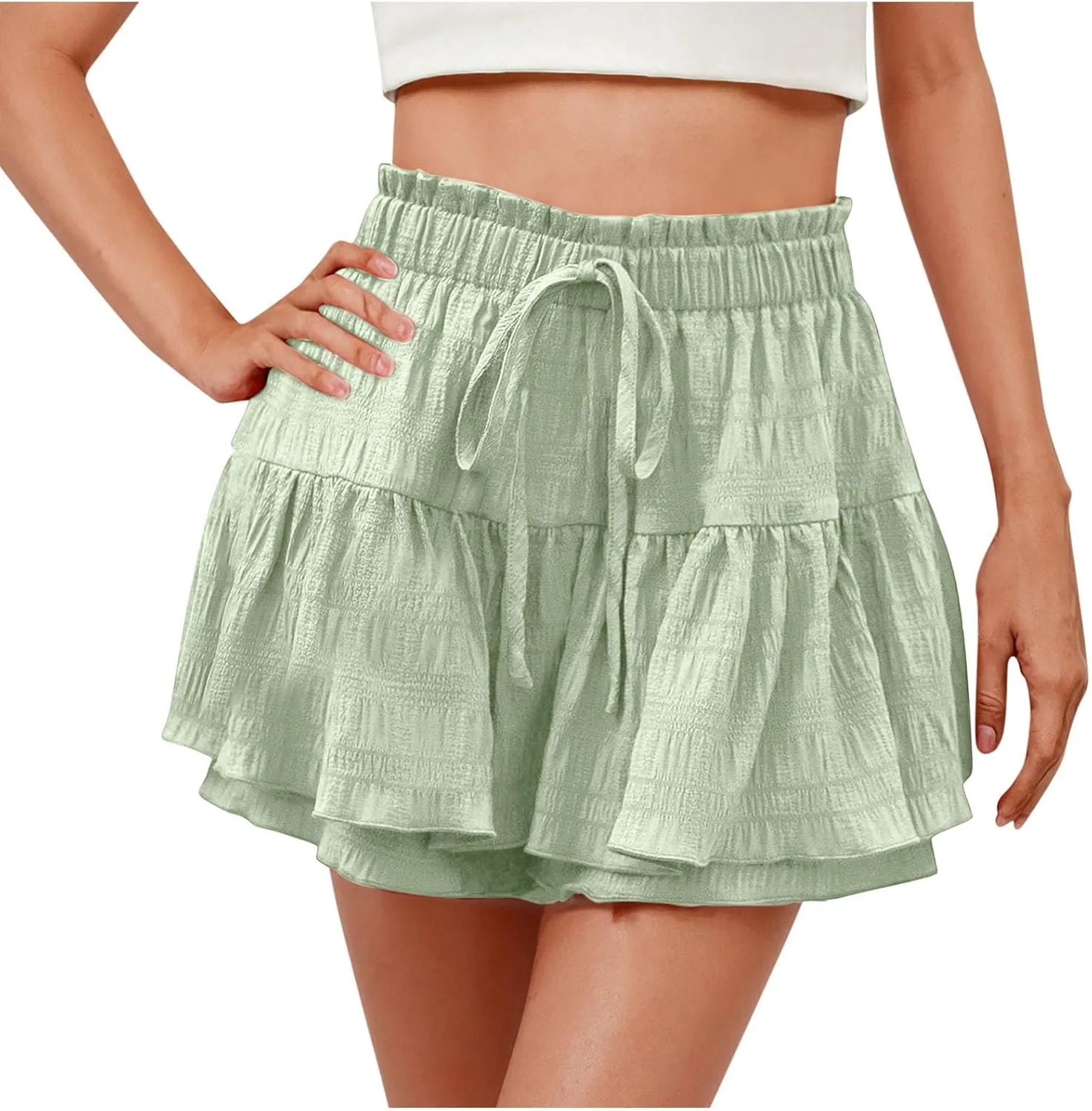 Women's Pleated Skirt Cute High Waist Ruffle Mini Skirt Tiered Flowy Swing Skirts Summer Casual Beach Skirts