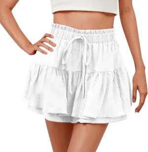 Women's Pleated Skirt Cute High Waist Ruffle Mini Skirt Tiered Flowy Swing Skirts Summer Casual Beach Skirts