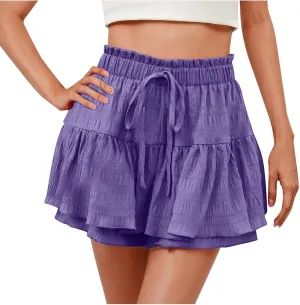 Women's Pleated Skirt Cute High Waist Ruffle Mini Skirt Tiered Flowy Swing Skirts Summer Casual Beach Skirts