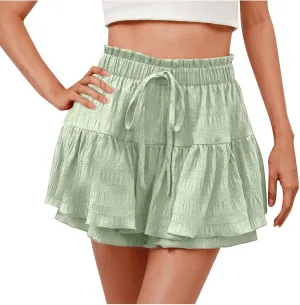Women's Pleated Skirt Cute High Waist Ruffle Mini Skirt Tiered Flowy Swing Skirts Summer Casual Beach Skirts