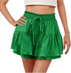 Women's Pleated Skirt Cute High Waist Ruffle Mini Skirt Tiered Flowy Swing Skirts Summer Casual Beach Skirts