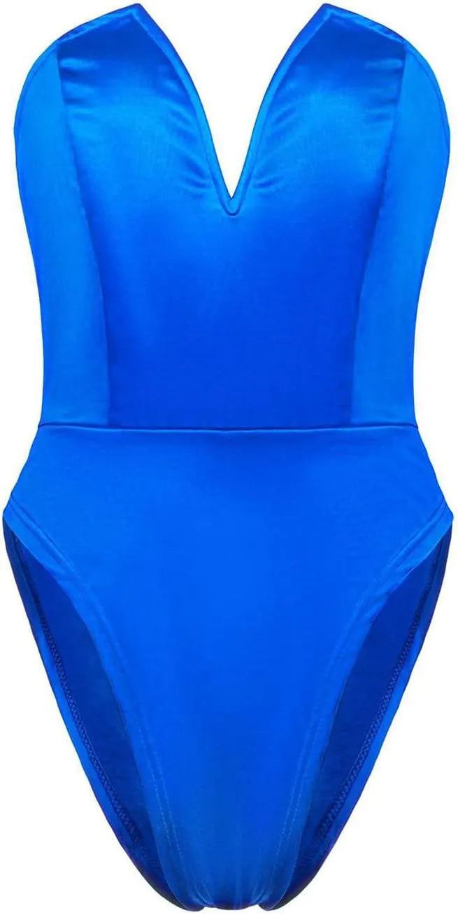 Women's Sexy V Neck Strapless Tube Top Bodysuits High Waist Thong Leotard Going Out Party Nightclub Clothing with Snap Cortch
