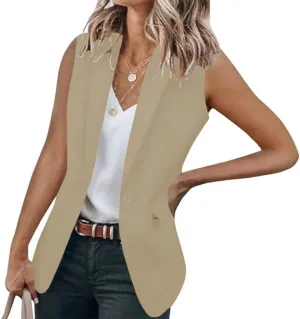 Women's Sleeveless Blazers Business Casual Open Front Cardigan Vest Work Office Tops Solid Color Jacket Waistcoat