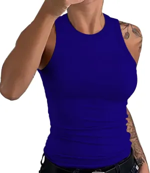 Womens Summer Tank Tops Sleeveless Racerback High Neck Casual Basic Top Slim Fit Summer Quick Dry Gym Workout Tshirts