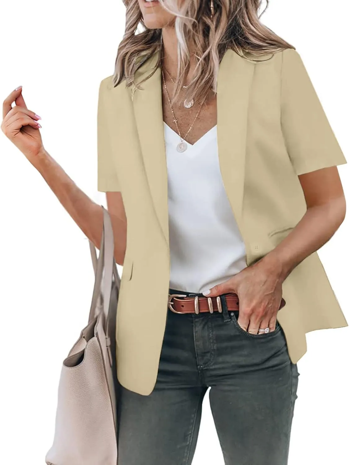 Womens Temperament Button Vest Cardigan Sleeveless Open Front Blazer Casual Lightweight Pocket Jacket Daily Work Suits