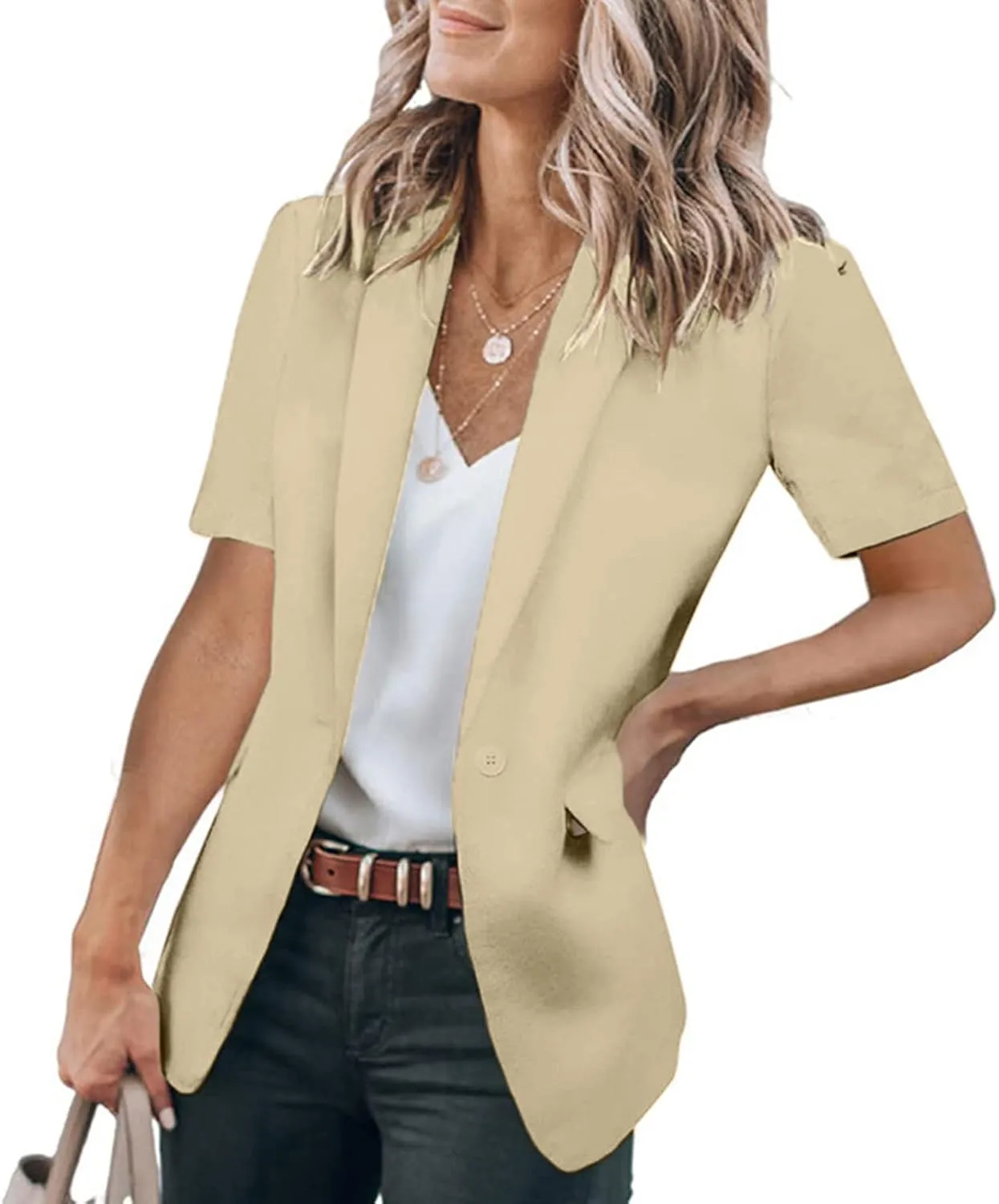 Womens Temperament Button Vest Cardigan Sleeveless Open Front Blazer Casual Lightweight Pocket Jacket Daily Work Suits