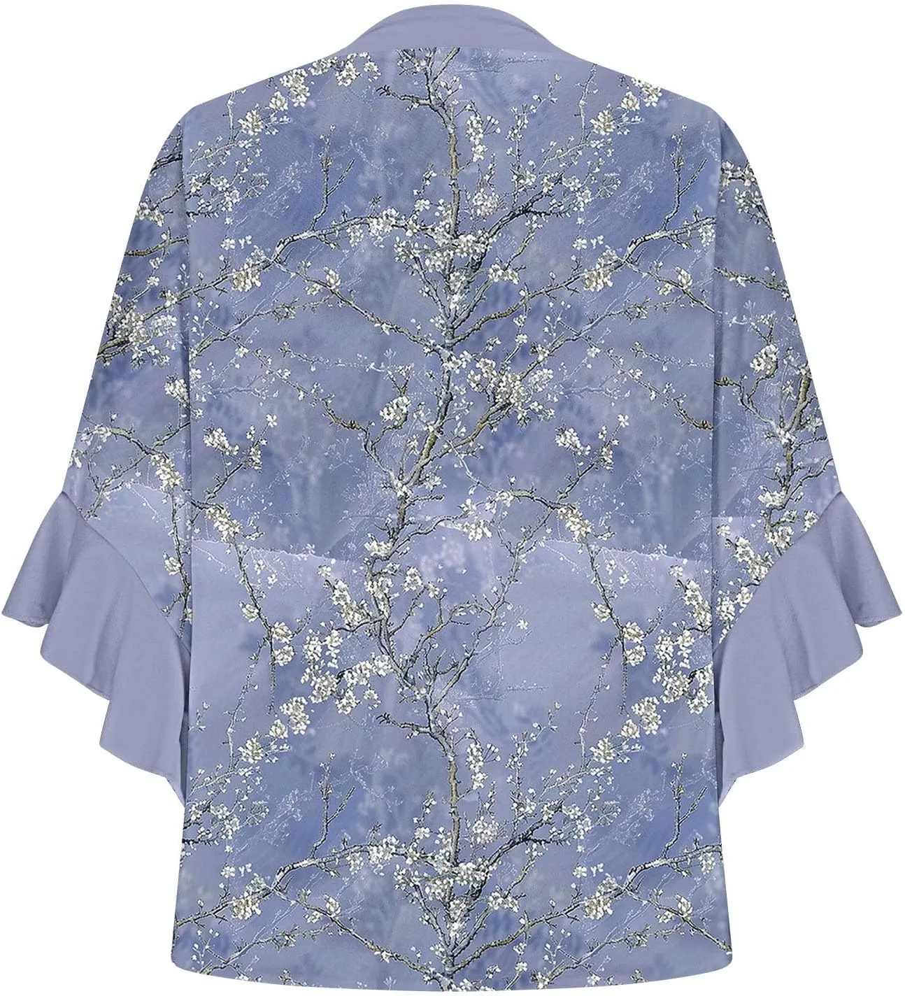 Womens Tops 3/4 Length Sleeves Floral Shirts Summer Flowy Ruffle Sleeve Tops Half Button Down Shirt V Neck Blouse