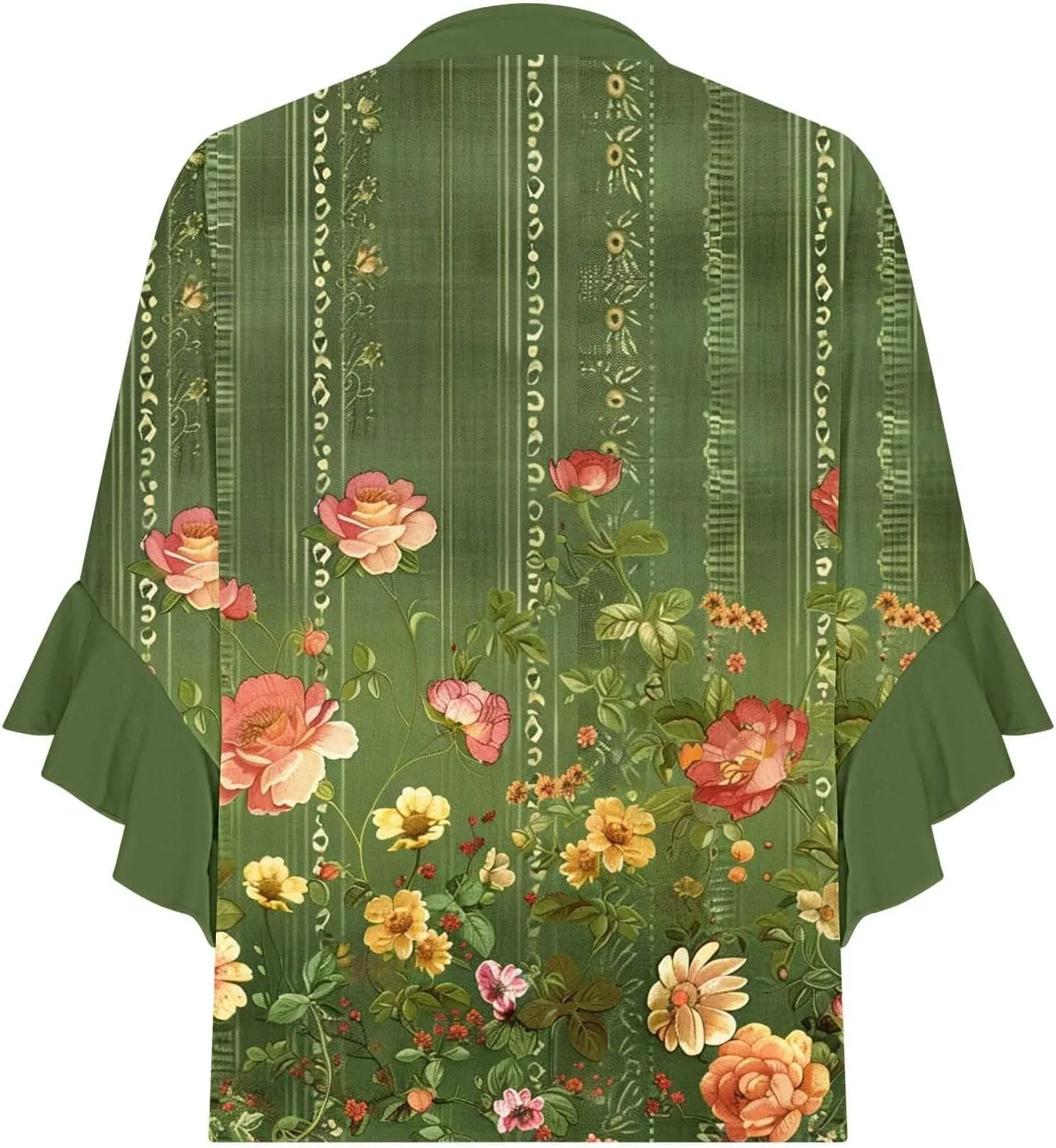 Womens Tops 3/4 Length Sleeves Floral Shirts Summer Flowy Ruffle Sleeve Tops Half Button Down Shirt V Neck Blouse