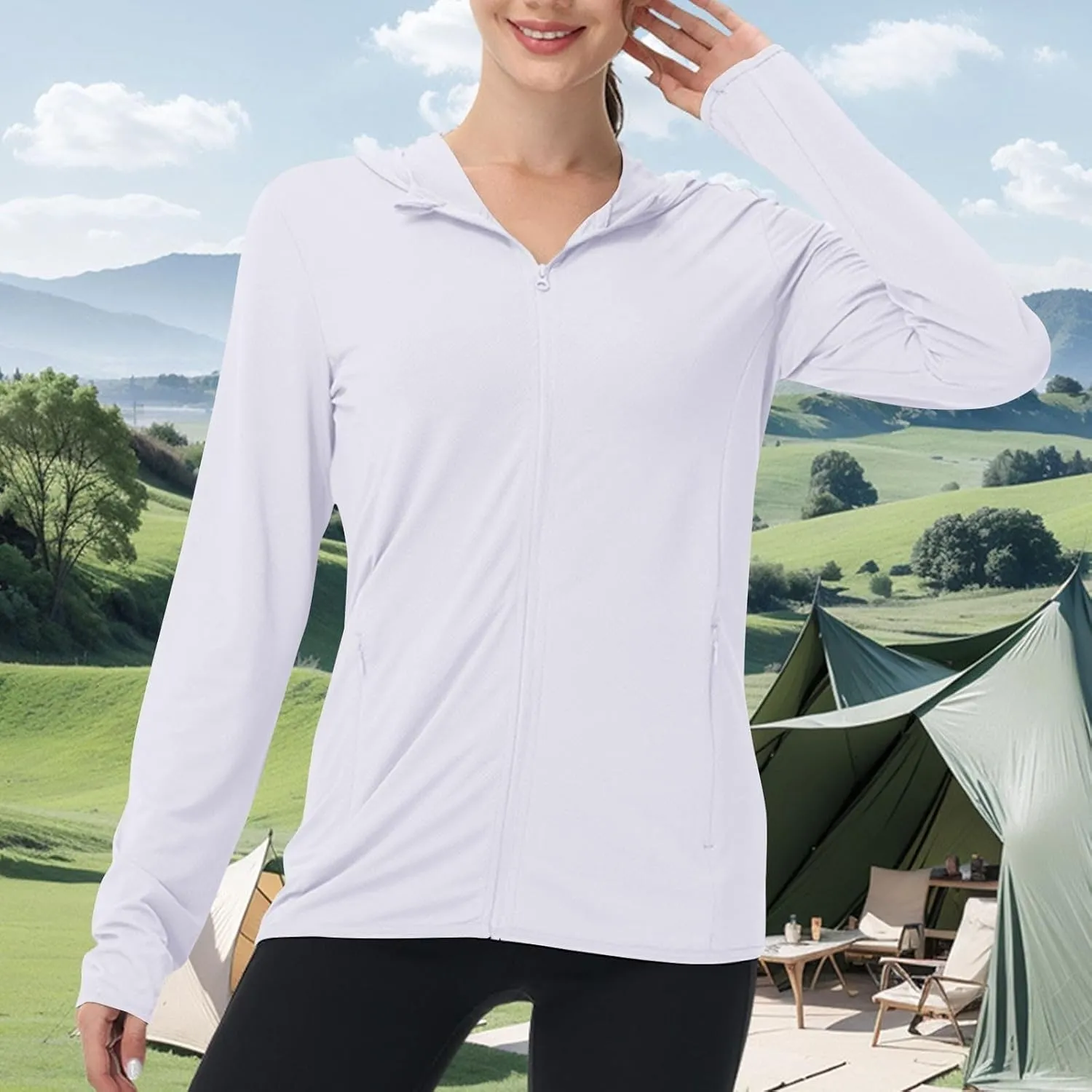 Women's UPF 50  UV Sun Protection Shirts SPF Zip Up Hoodie Long Sleeve Summer Ice Silk Fishing Hiking Outdoor Jacket