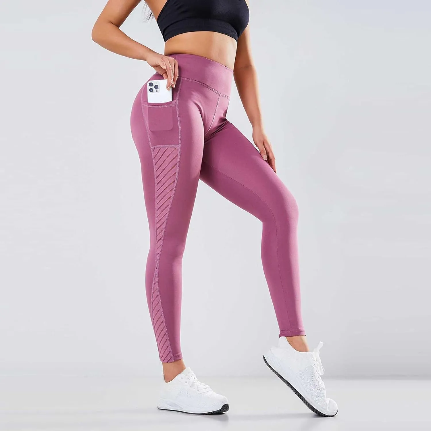 Womens Yoga Pants Tummy Control High Waist Mesh Leggings Lightweight Comfy Casual Workout Trousers with Pockets 2025