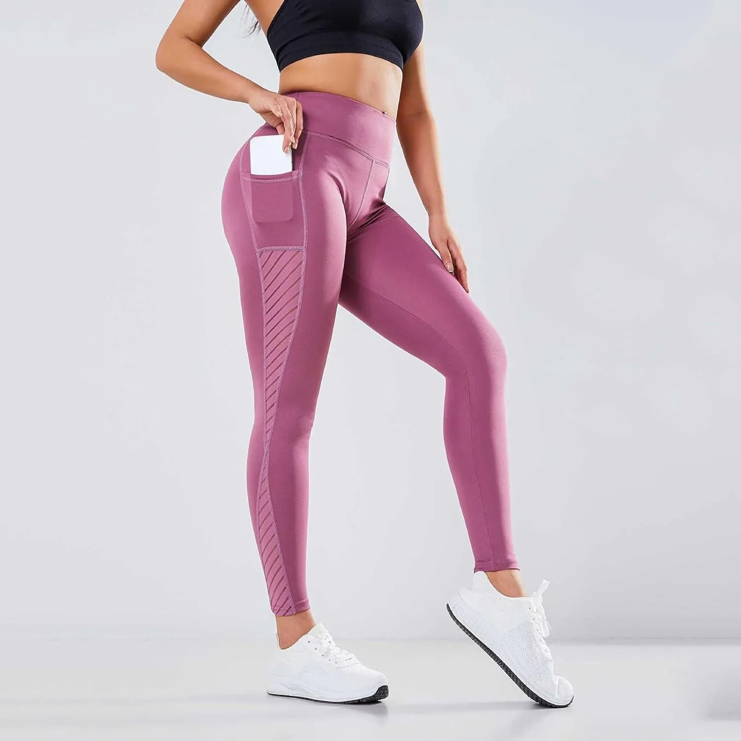 Womens Yoga Pants Tummy Control High Waist Mesh Leggings Lightweight Comfy Casual Workout Trousers with Pockets 2025