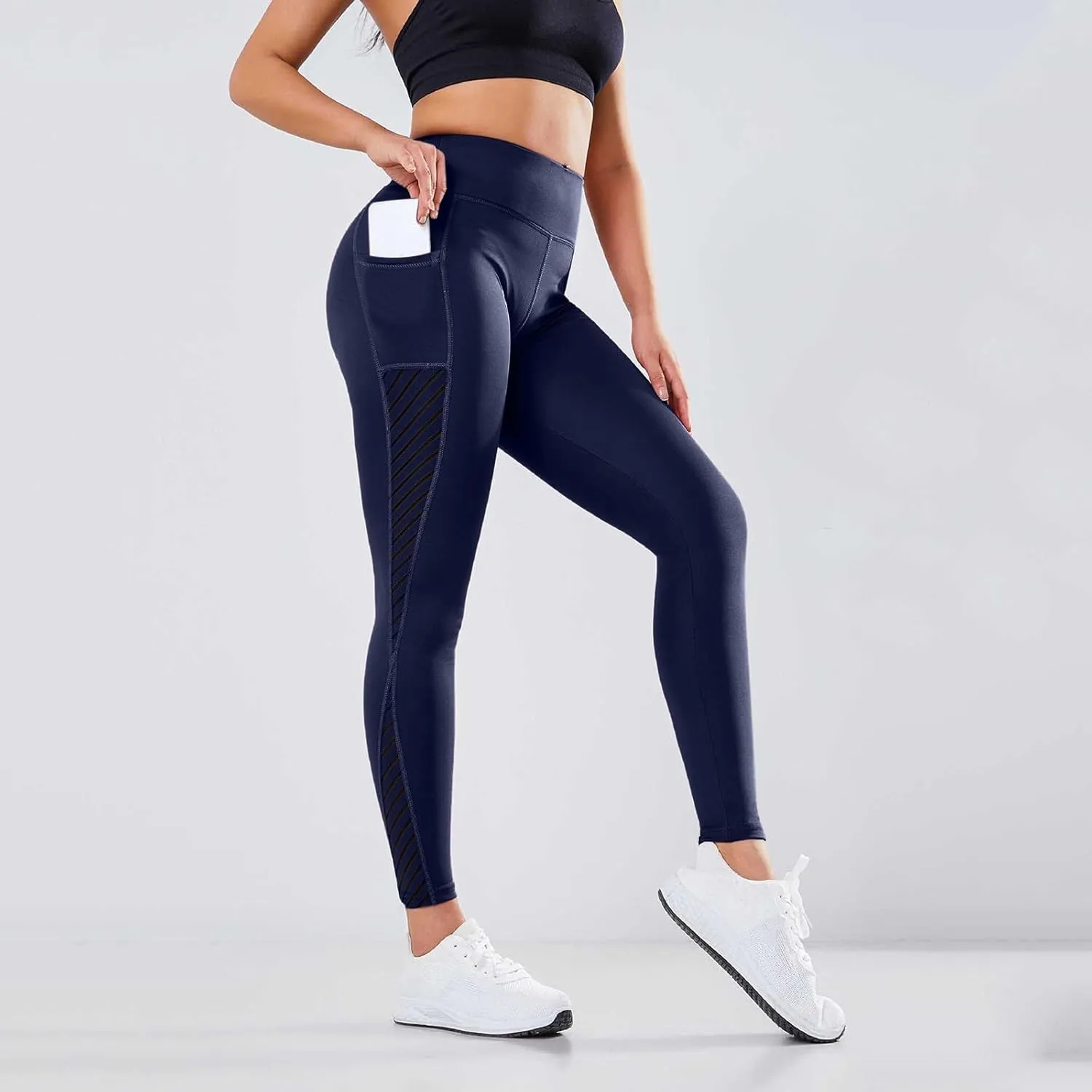 Womens Yoga Pants Tummy Control High Waist Mesh Leggings Lightweight Comfy Casual Workout Trousers with Pockets 2025