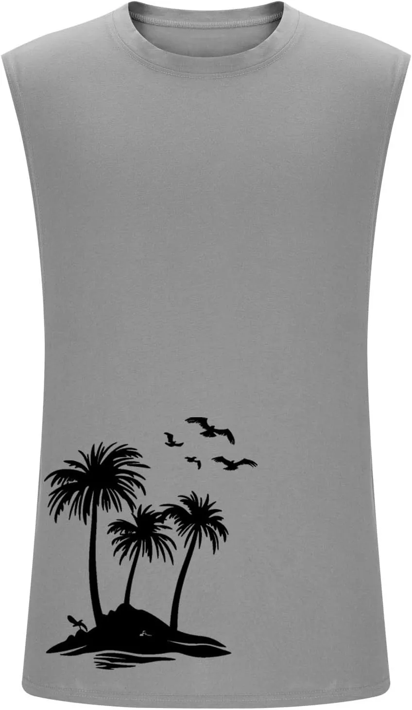 Workout Cut Off Tanks for Men Sleeveless Training Tops Fitness T-Shirts Stylish Athletic Gym Tees Tropical Beach Wear