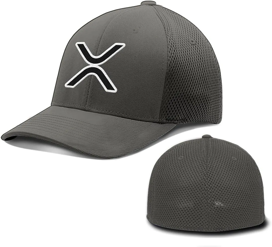 XRP Logo Hat Fitted Flexfit Hats Crypto Baseball Cap Ultrafibre Breathable Mesh Side for Casual Wear