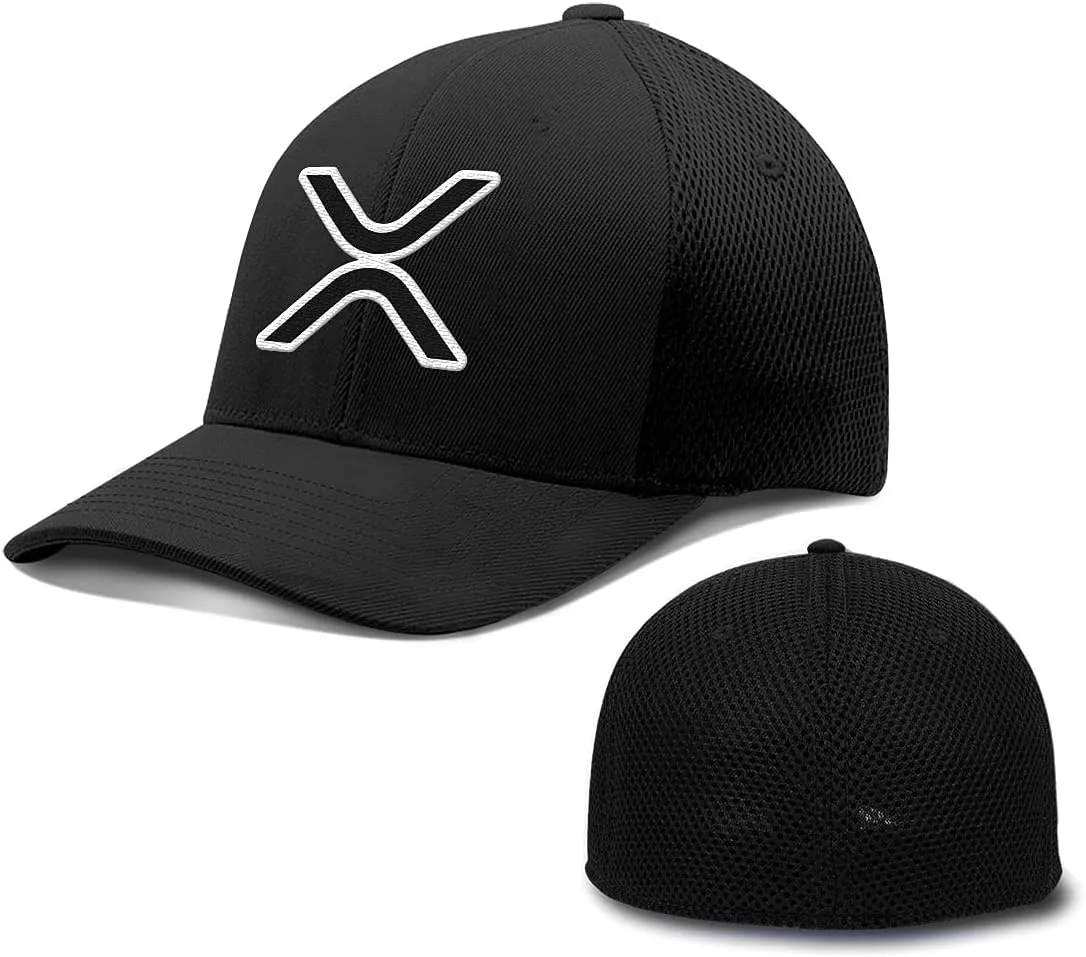 XRP Logo Hat Fitted Flexfit Hats Crypto Baseball Cap Ultrafibre Breathable Mesh Side for Casual Wear