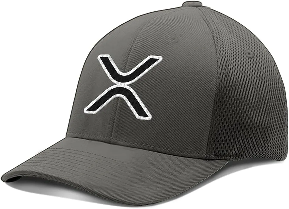 XRP Logo Hat Fitted Flexfit Hats Crypto Baseball Cap Ultrafibre Breathable Mesh Side for Casual Wear