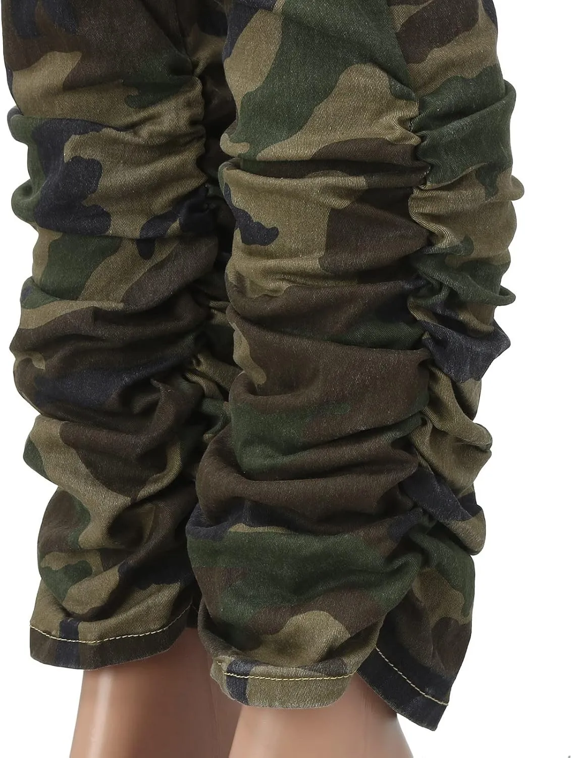 Y2K High Waisted Stacked Jeans for Women Ruched Long Pants Casual Stretchy Skinny Straight Leg Denim Trousers Camo Streetwear