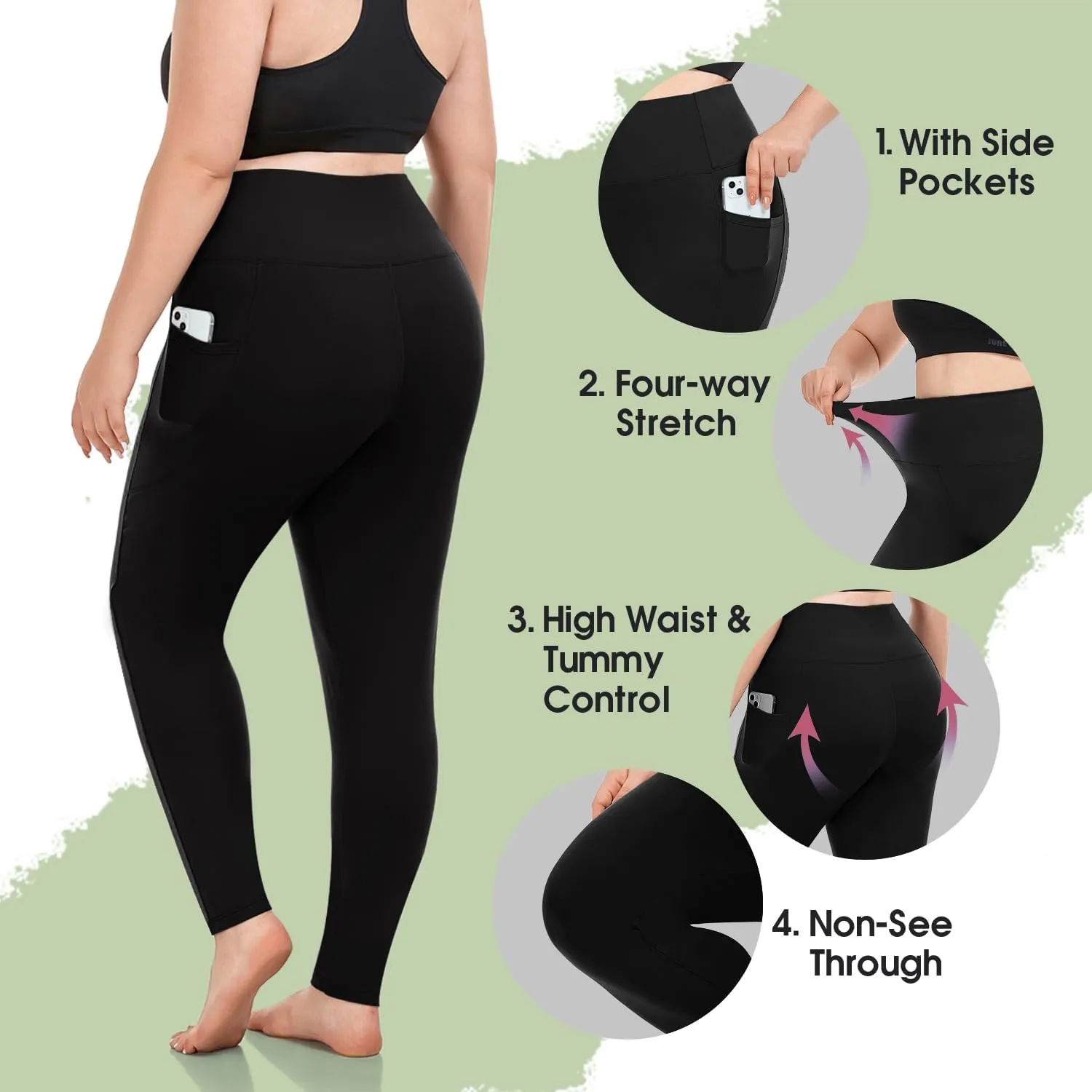 yeuG Plus Size Capri Leggings for Women-High Waisted Tummy Control Stretchy X-Large-4X Spandex Workout Running Yoga Pants