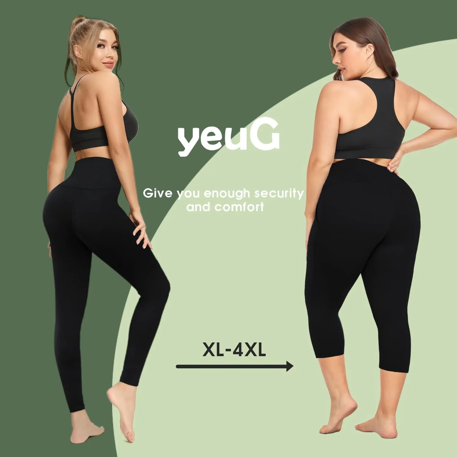 yeuG Plus Size Capri Leggings for Women-High Waisted Tummy Control Stretchy X-Large-4X Spandex Workout Running Yoga Pants