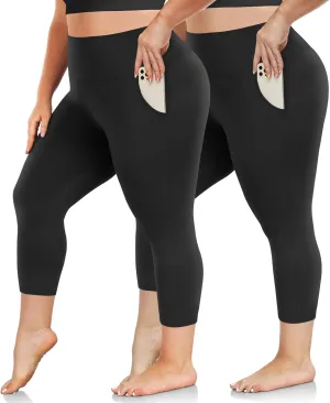 yeuG Plus Size Capri Leggings for Women-High Waisted Tummy Control Stretchy X-Large-4X Spandex Workout Running Yoga Pants