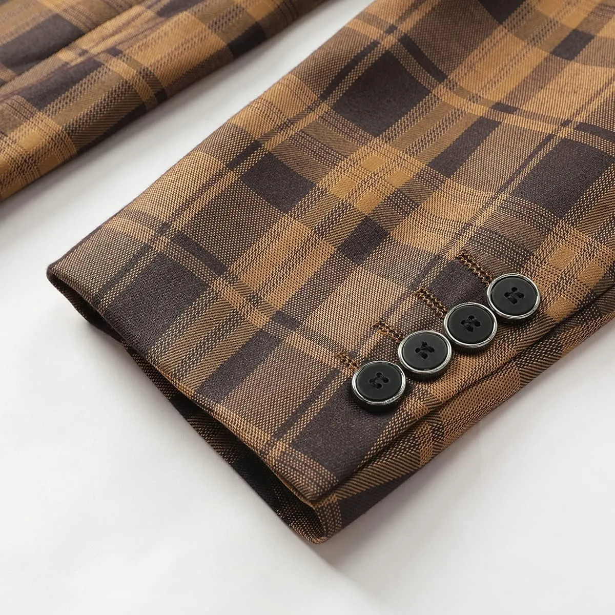 YFFUSHI Mens Slim Fit Suits 2 Piece Plaid Button Casual Formal Blazer Pants Set