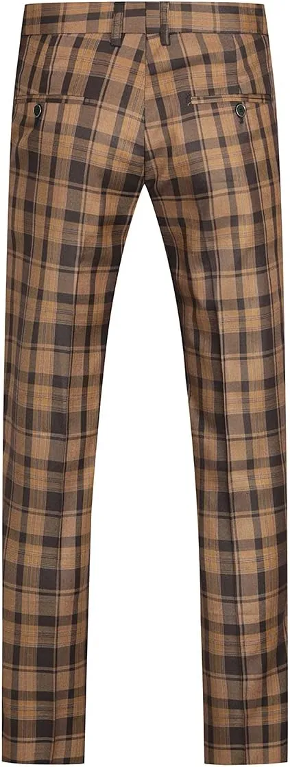 YFFUSHI Mens Slim Fit Suits 2 Piece Plaid Button Casual Formal Blazer Pants Set