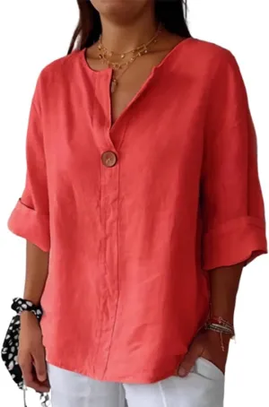 ZOCAVIA Women's Cotton Linen Blouses 2025 Summer Short Sleeve V Neck Ruffle Tops Casual Loose T Shirts Beach Vacation Blouse
