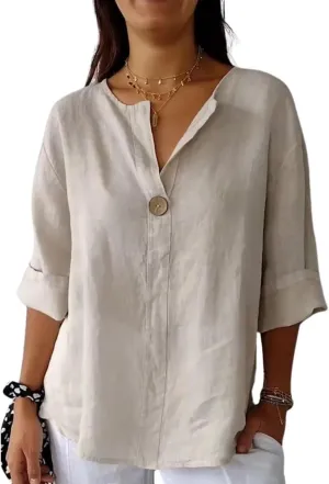 ZOCAVIA Women's Cotton Linen Blouses 2025 Summer Short Sleeve V Neck Ruffle Tops Casual Loose T Shirts Beach Vacation Blouse