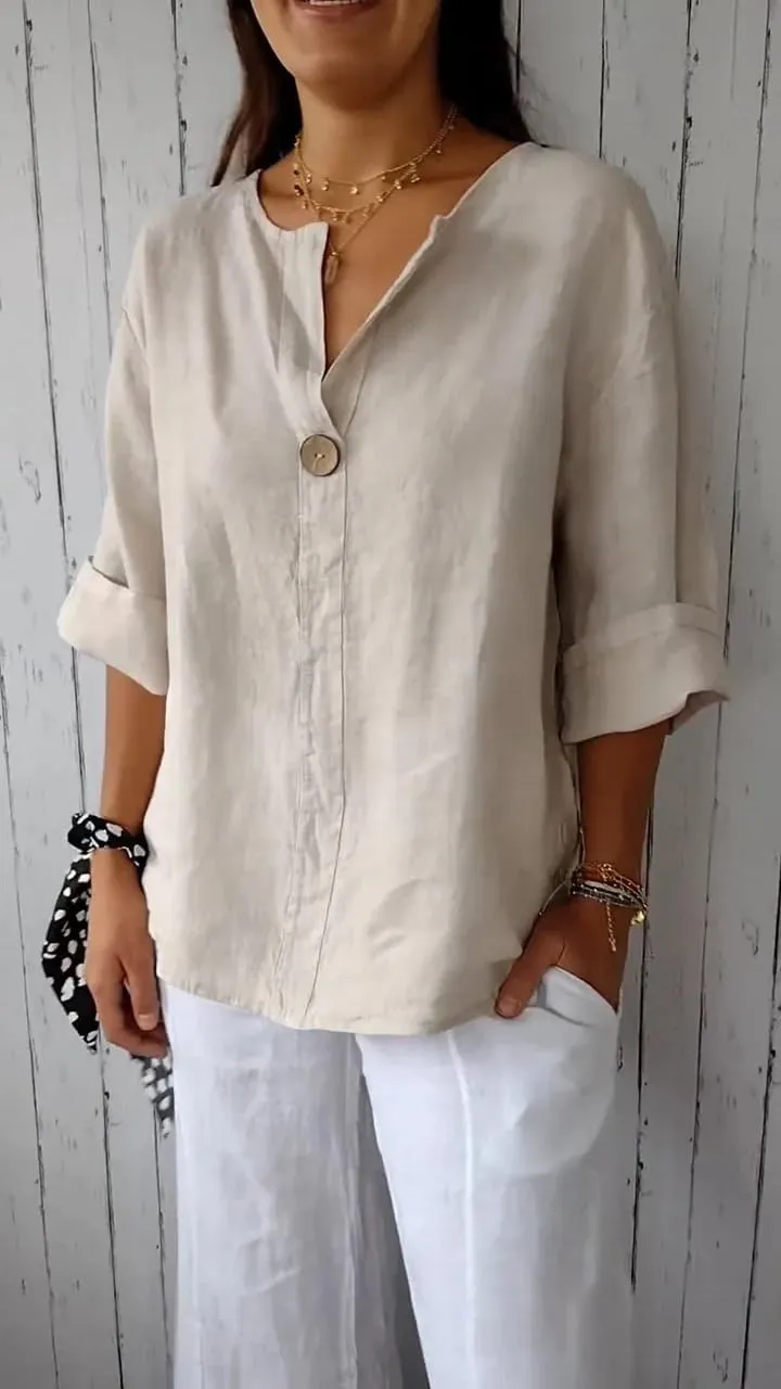 ZOCAVIA Women's Cotton Linen Blouses 2025 Summer Short Sleeve V Neck Ruffle Tops Casual Loose T Shirts Beach Vacation Blouse