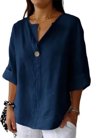 ZOCAVIA Women's Cotton Linen Blouses 2025 Summer Short Sleeve V Neck Ruffle Tops Casual Loose T Shirts Beach Vacation Blouse