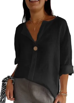 ZOCAVIA Women's Cotton Linen Blouses 2025 Summer Short Sleeve V Neck Ruffle Tops Casual Loose T Shirts Beach Vacation Blouse