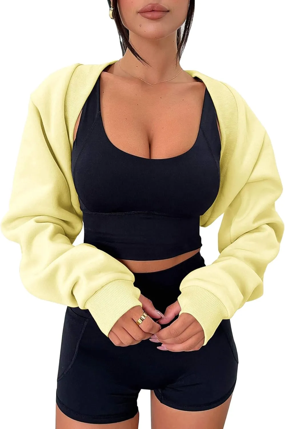 Zwurew Women's Bolero Shrug Long Sleeve Cropped Sweatshirt with Thumb Hole Workout Shrugs Open Front Y2K Tops 2024
