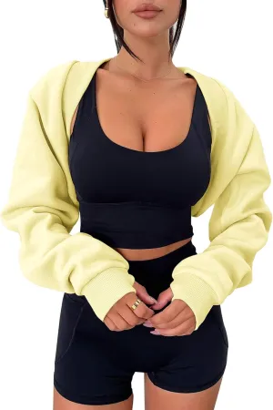 Zwurew Women's Bolero Shrug Long Sleeve Cropped Sweatshirt with Thumb Hole Workout Shrugs Open Front Y2K Tops 2024