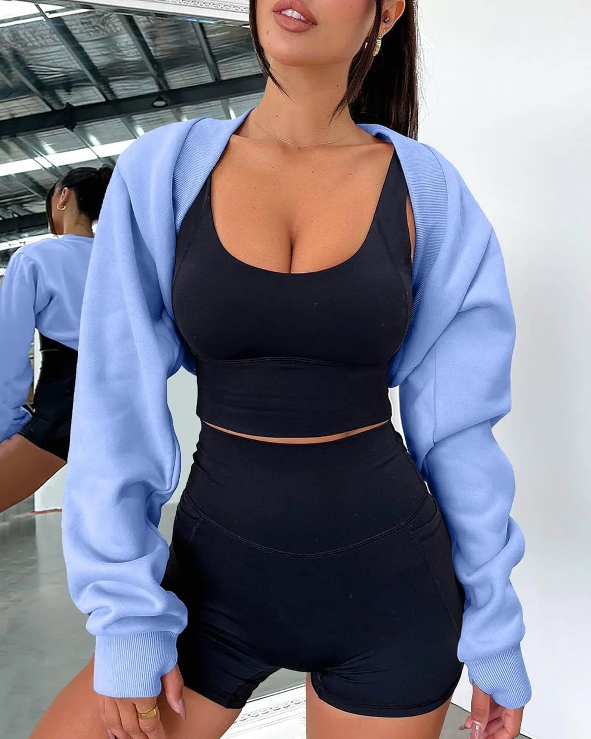 Zwurew Women's Bolero Shrug Long Sleeve Cropped Sweatshirt with Thumb Hole Workout Shrugs Open Front Y2K Tops 2024