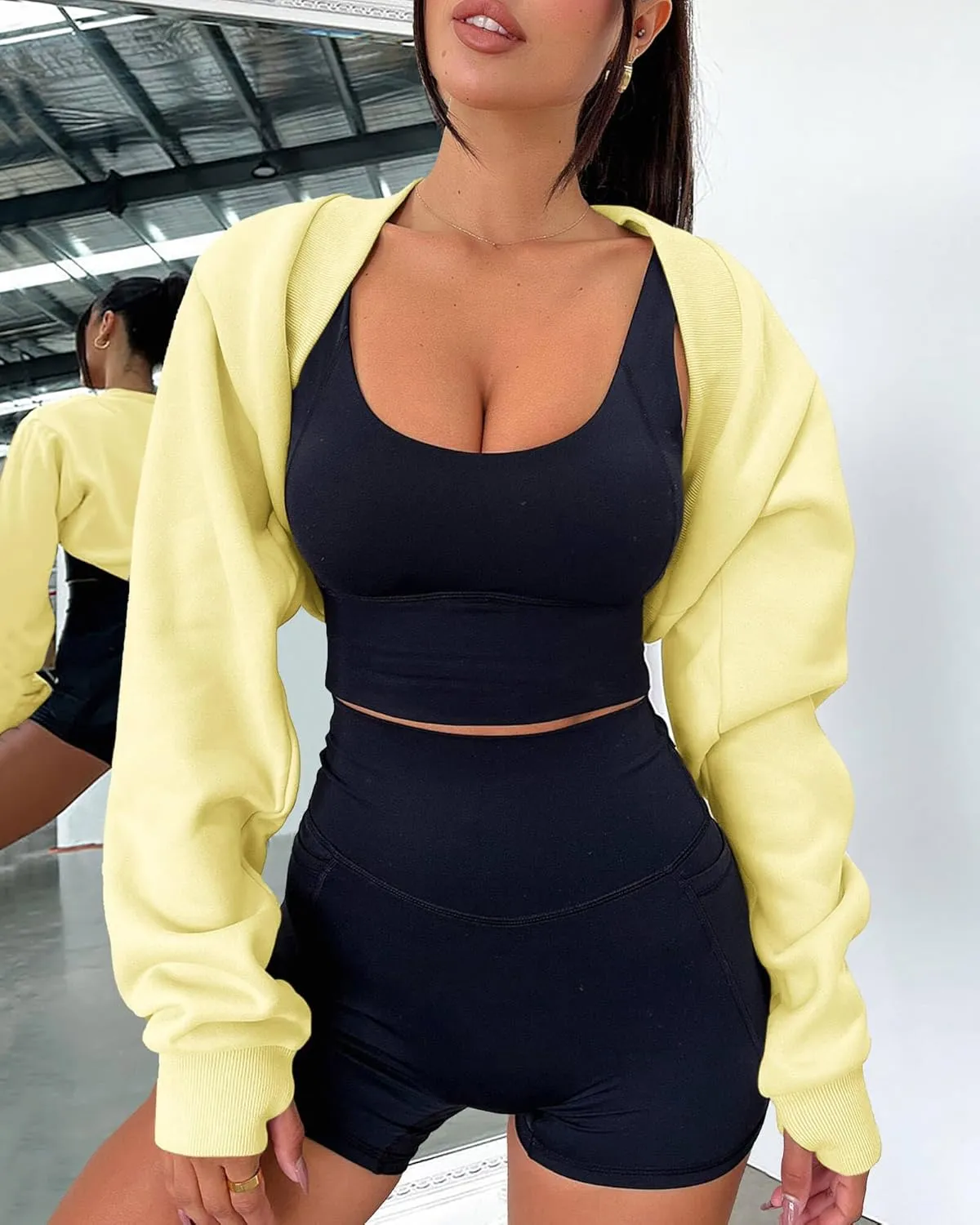 Zwurew Women's Bolero Shrug Long Sleeve Cropped Sweatshirt with Thumb Hole Workout Shrugs Open Front Y2K Tops 2024